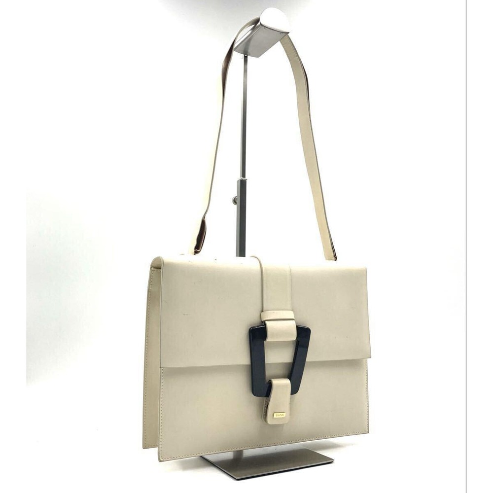 Vintage Gucci Cream Leather Shoulder Bag Black Resin Buckle 001-2014-1916
